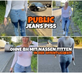 PUBLIC Jeans Piss | Ohne BH mit nassen Titten in der Öffentlichkeit