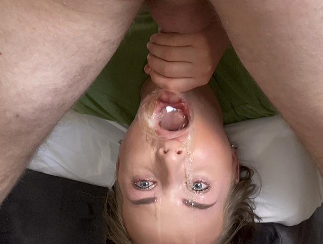 DESTROYED! Sloppy throatfuck with hot facial insemination