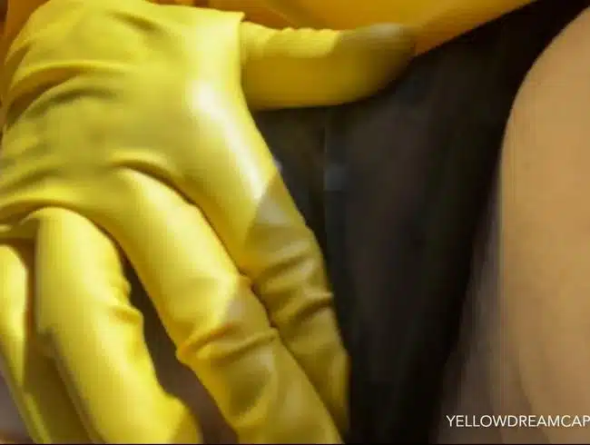 In the car I had to lend a hand because the horny yellow rubber turned me on so much