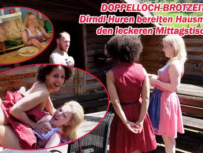 DOUBLE HOLE BREAKFAST! Dirndl whores prepare the hottest lunch for caretakers!