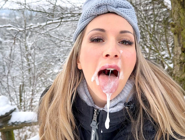 Full in the face - fucked and cummed while sledding